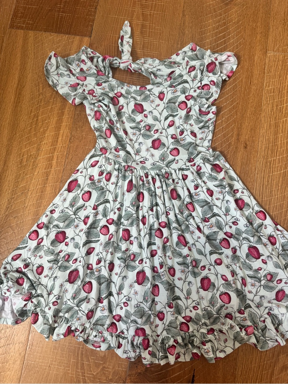 Posh Peanut White Strawberry Print Ruffle Dress